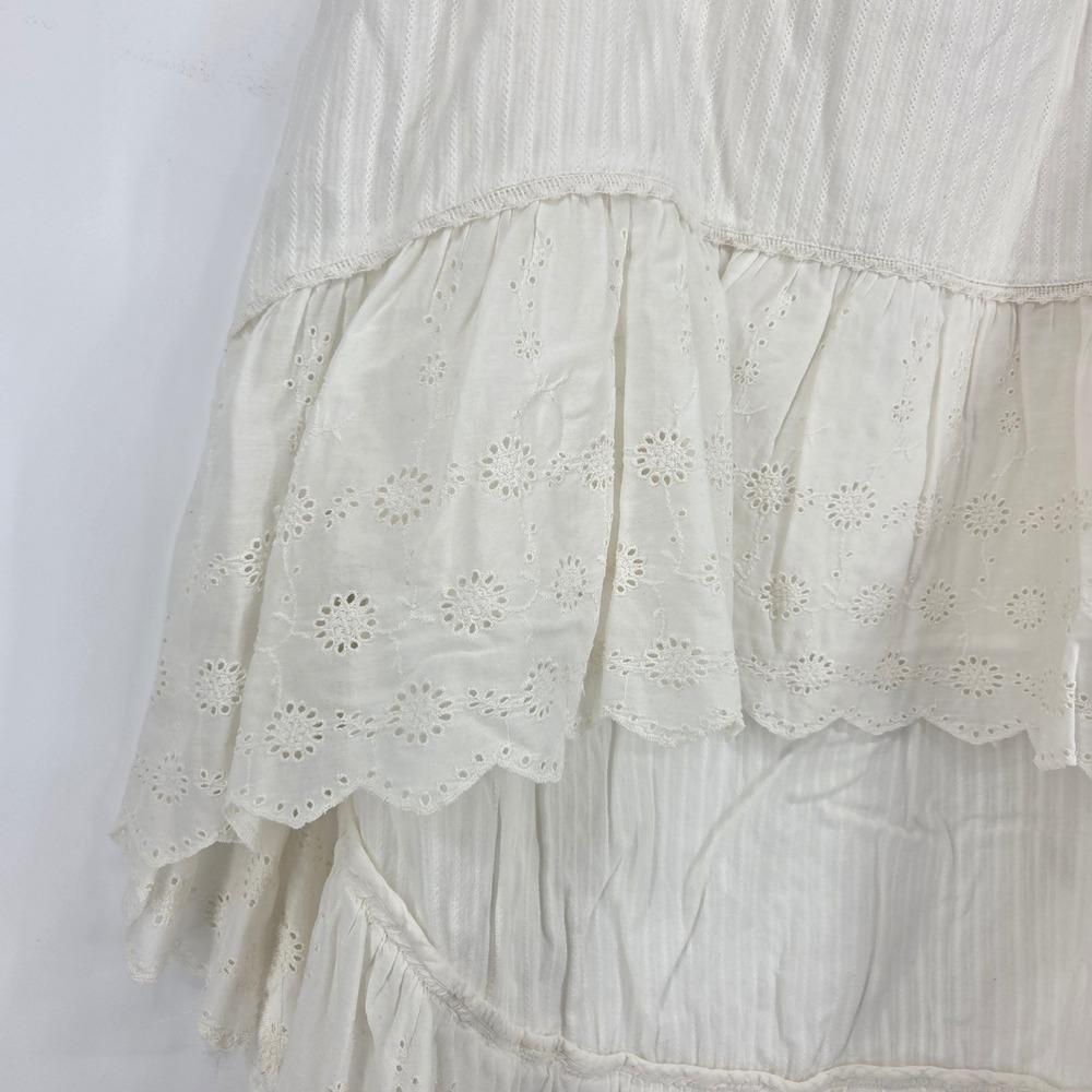 Free People Skirt Large Ivory Eyelet Lace Boho Cottagecore High Low Tiered Skirt - Picture 2 of 8